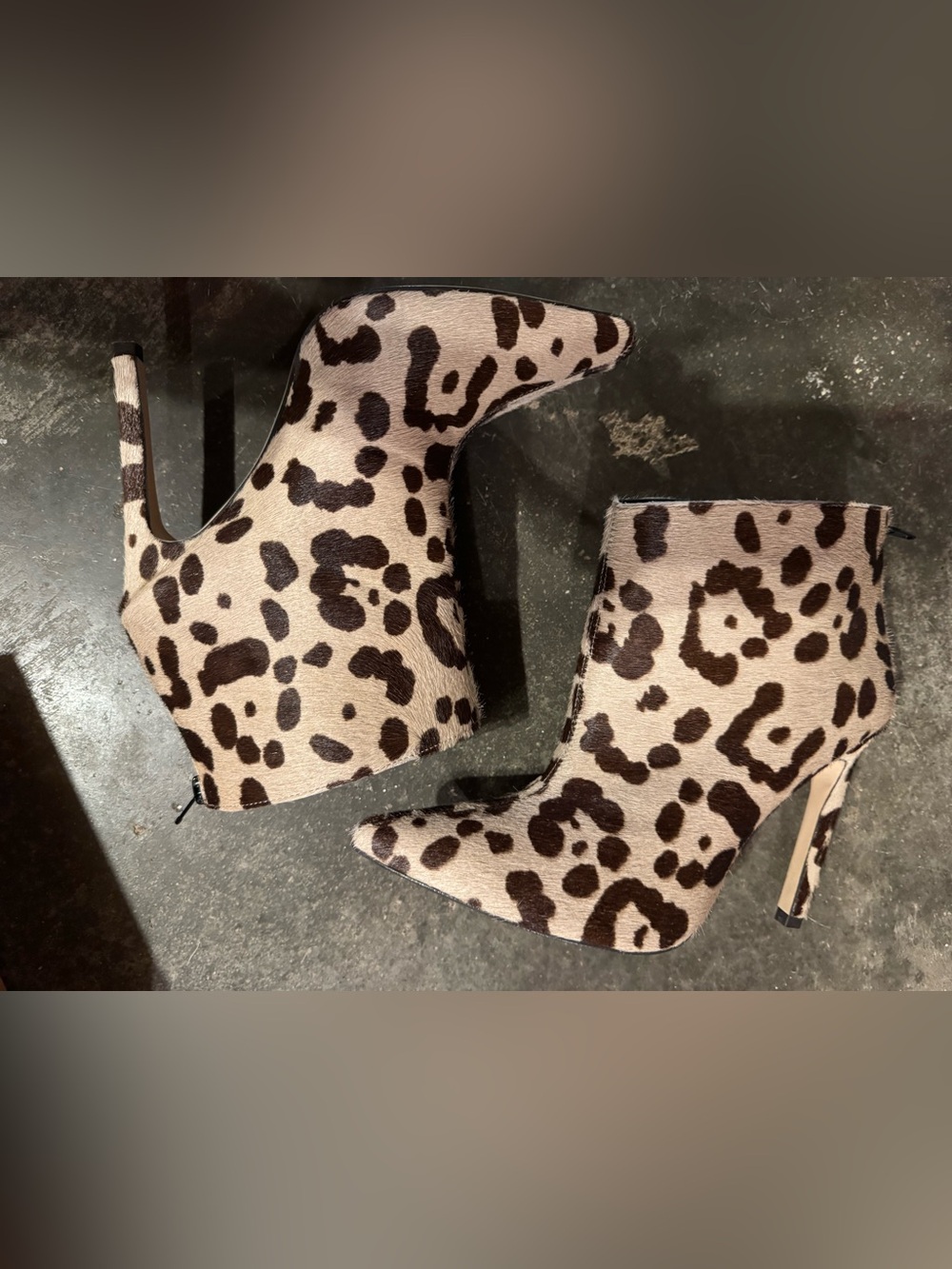 Leopard Print Pointed Toe Stiletto Ankle Booties - Brown/Black
